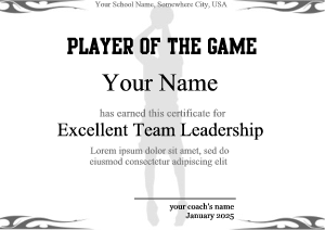 basketball certificate, 3 point shot, player silohuette