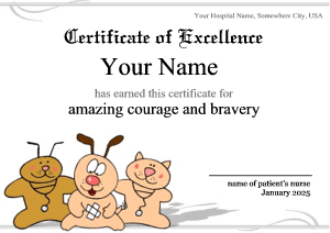 certificate for hospital patients, cute animals, children's hospital