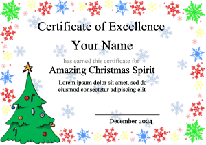 snowflake border, christmas tree, award certificate