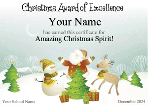 certificate template, Santa Claus, snowman, reindeer