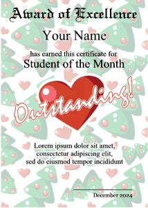 Cute certificate template, heart border, christmas tree, hearts