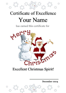 Christmas award with snowman and Santa, snow flake design