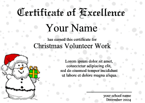 award certificate template with snowman, copy space