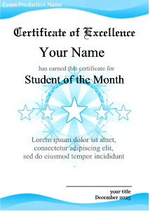 certificate template, snowflake, star pattern, light blue