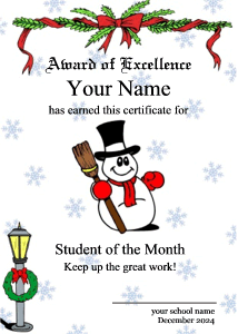 snowman, street light, wreath, certificate background