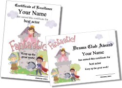 school play, award, certificate, template