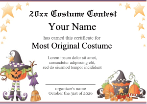 cute pumpkin witch with broom, award border