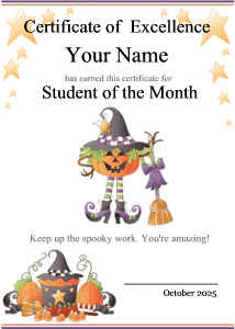 Halloween border with pumpkin character dressed as a witch