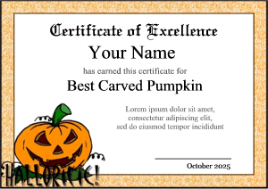 Halloween certificate with orange frame