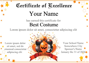 Halloween certificate with Halloween balloons