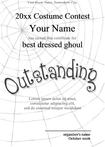 Halloween certificate with spider web background