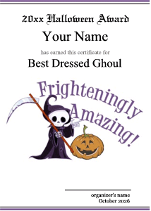 Halloween certificate for kids with cute Halloween characters