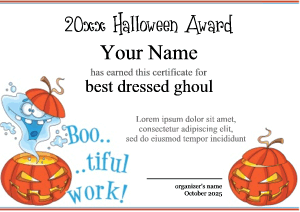 certificate template with ghost and pumpkin border