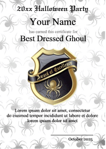 Halloween award certificate for any occasion