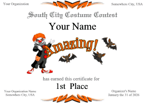 costume contest certificate