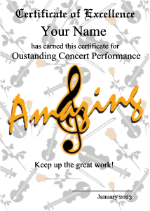 award certificate, treble clef, orchestra border