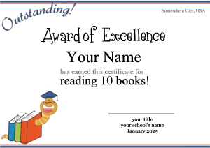 reading certificate with bookworm