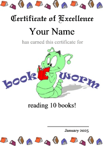 award template for reading with book worm and book border