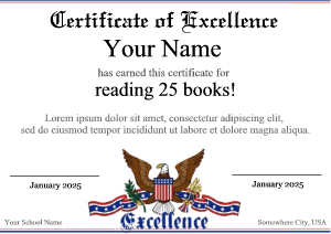 reading award background with bald eagle, USA banner, star and stripes