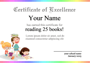 certificate background with rainbow and children reading