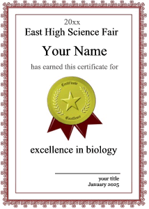 science award template for best in show, gold seal, formal border, ribbon