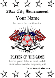 soccer certificate border, USA, American flag, eagle, stars and stripes