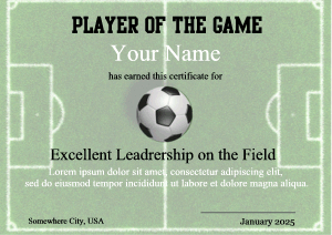 certificate border, soccer field background