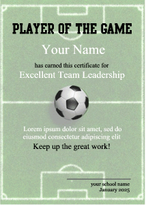 soccer field border, award, player of the game