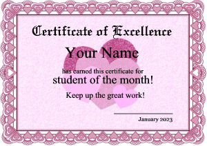 certificate template, heart border